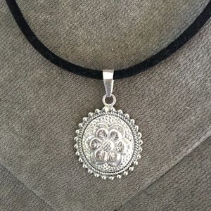 Sterling Floral Pendant on Black Velvet Cord 18”